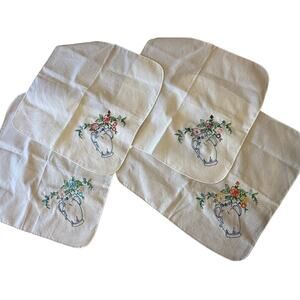 Embroidered Floral Napkins Set of 4 Needlepoint Vintage Handmade